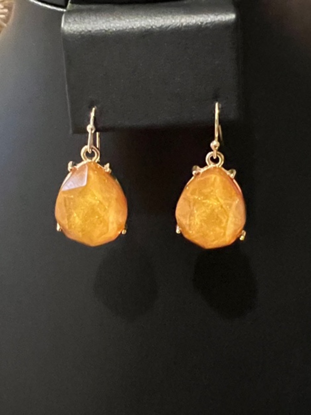 Gold-Tone Amber Teardrop Dangle Earrings for Women